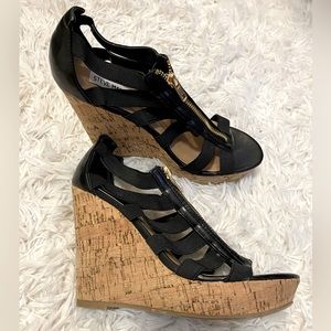 Steve Madden Black Wedge Cork 4.5in Heels